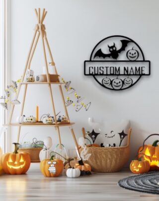 Halloween Pumpkin Metal Sign – Customizable Wood Decoration