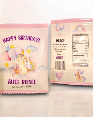 Customizable Unicorn Birthday Chips Bag - Set of 10