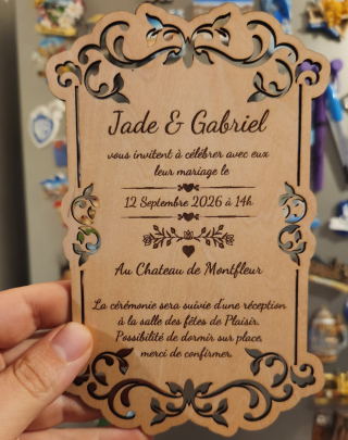 faire-part de mariage en bois personnalisable