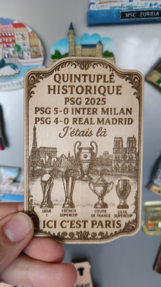 Magnet PSG Quintuplé historique 2025 - Cadeau original fête des pères -Noel 2025