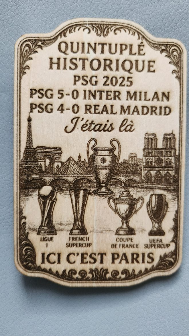Magnet PSG Quintuplé historique 2025 - Cadeau original fête des pères -Noel 2025