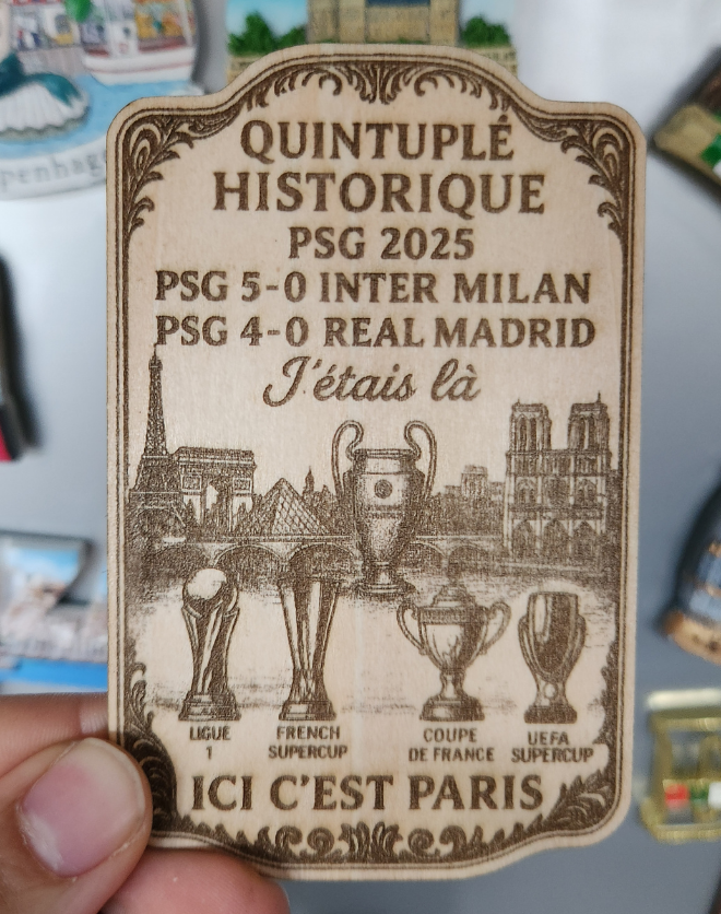 Magnet PSG Quintuplé historique 2025 - Cadeau original fête des pères -Noel 2025