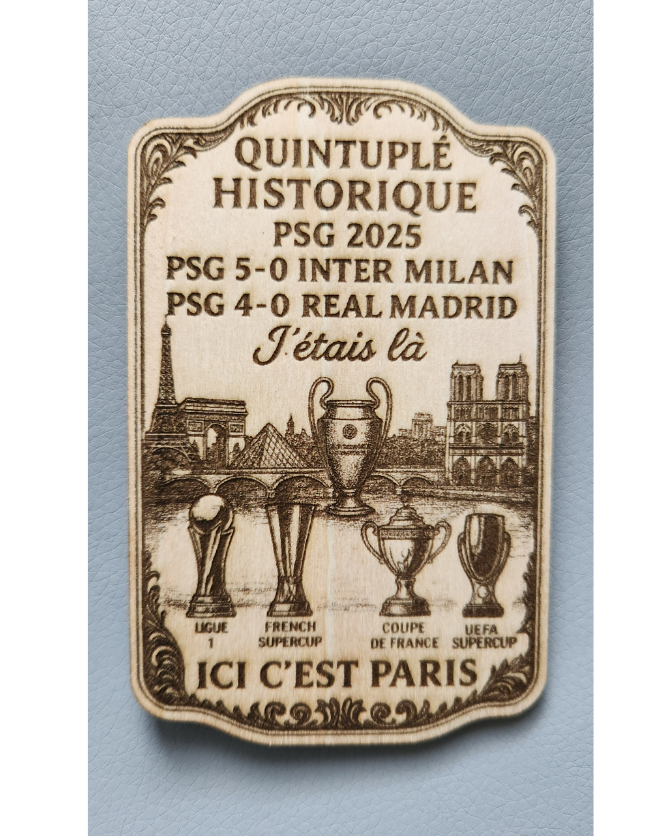 Magnet PSG Quintuplé historique 2025 - Cadeau original fête des pères -Noel 2025
